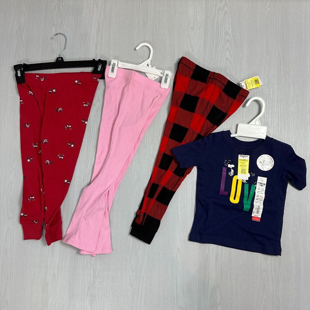 4 Pieces Khol's Clothes Kids Pajama Pants Size 3-4T and Blue Shirt Size 12M